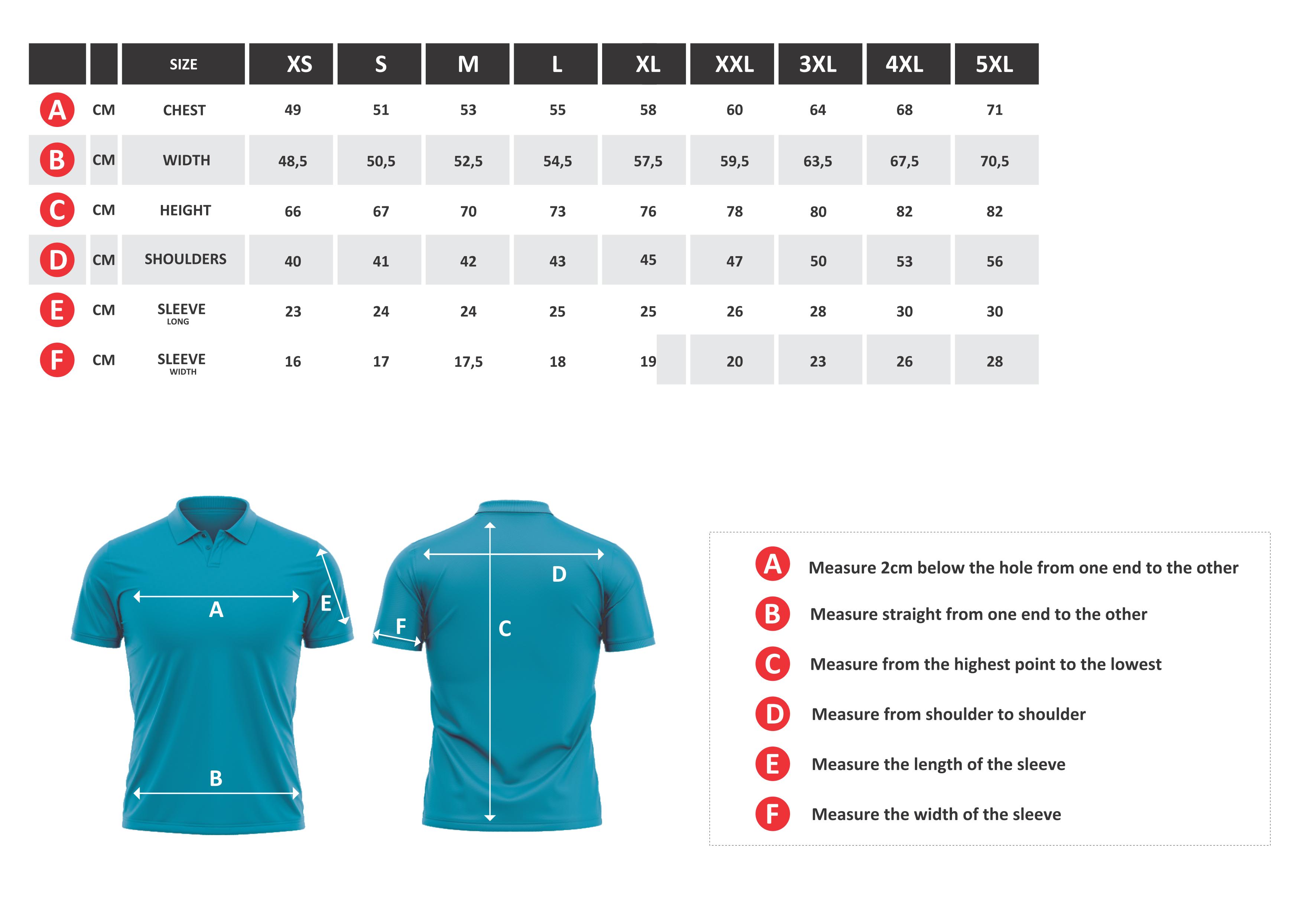 Official Jersey Size Chart