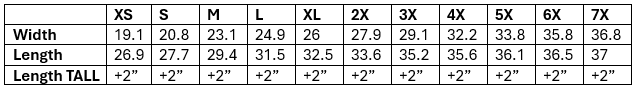Jersey Size Chart